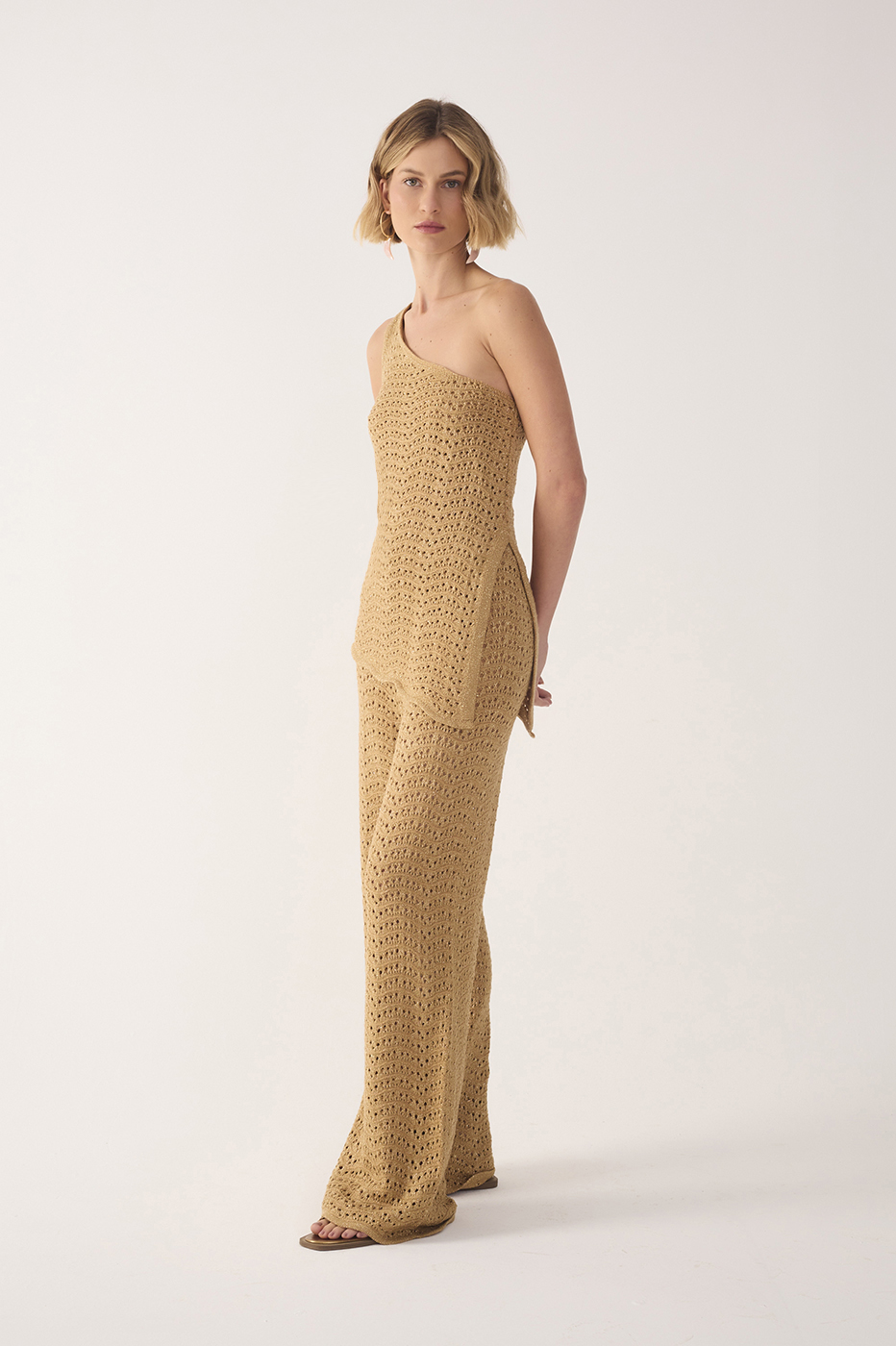 Golden Wide-Legs Lurex Knit Pants