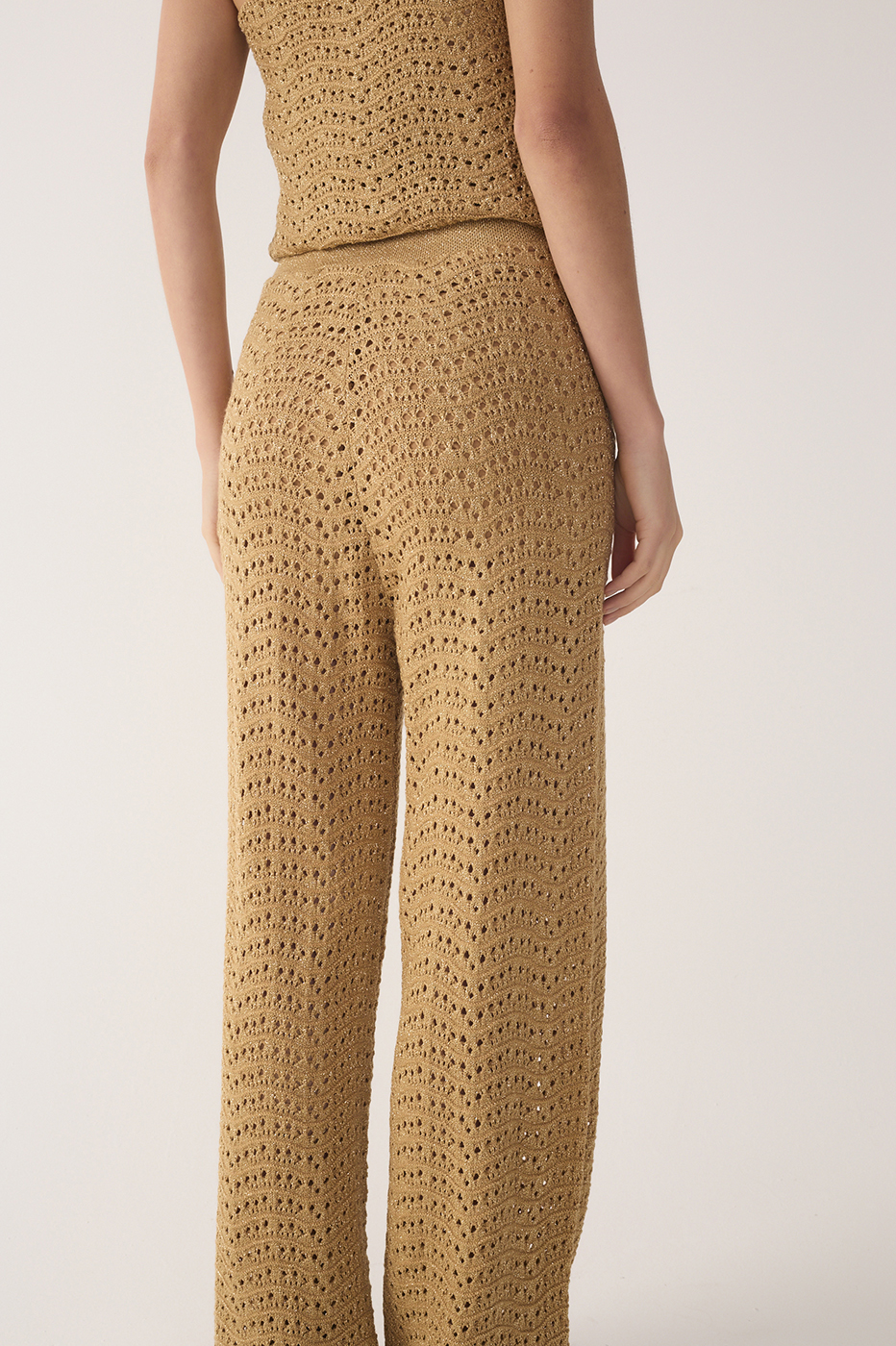 Golden Wide-Legs Lurex Knit Pants