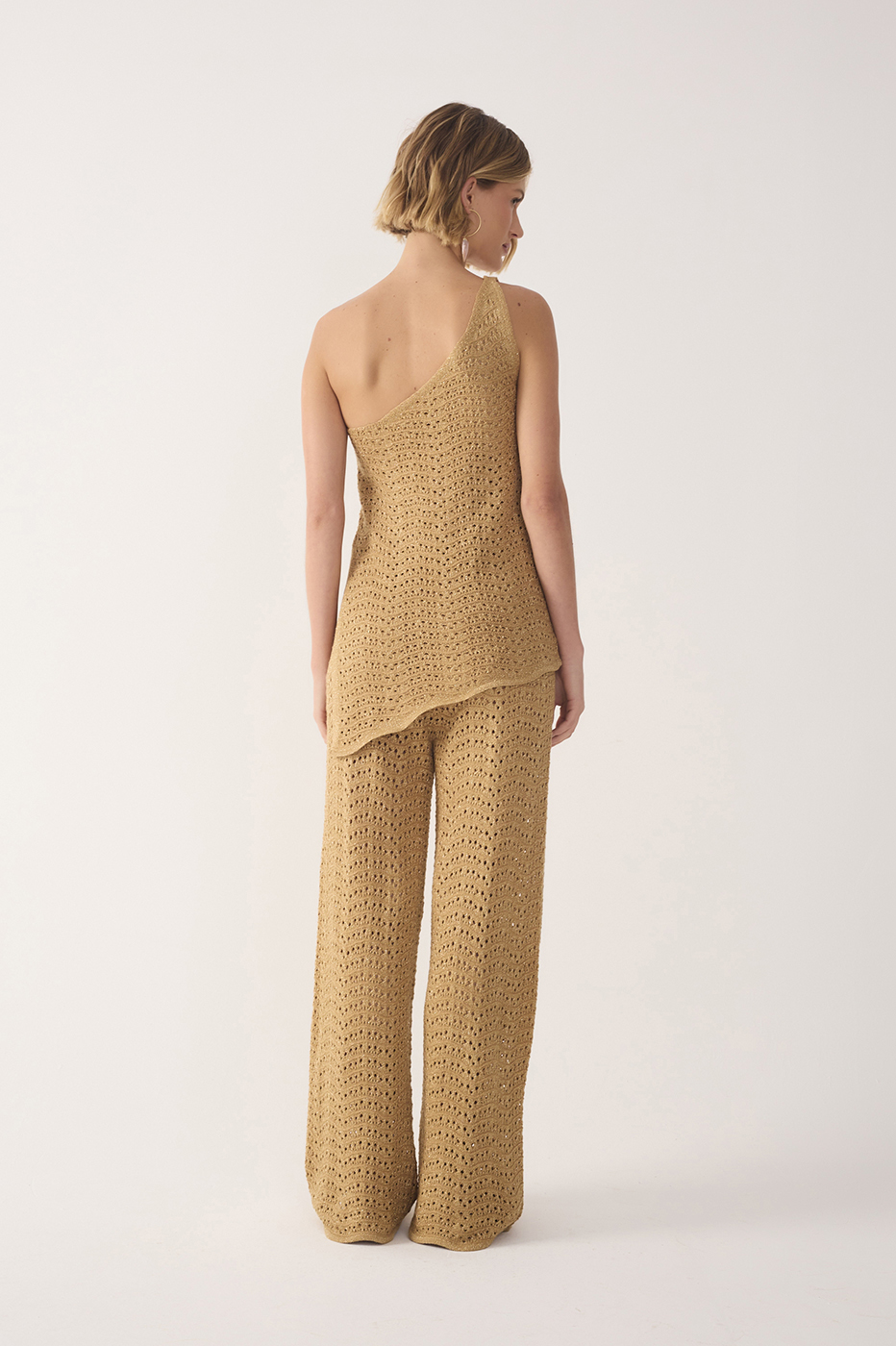 Golden Wide-Legs Lurex Knit Pants