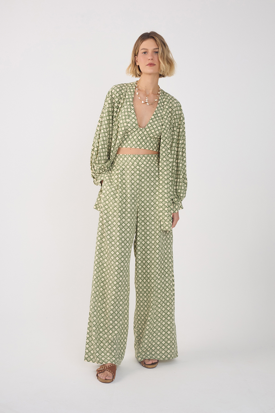 Green Amanhecer Wide-Leg Pants
