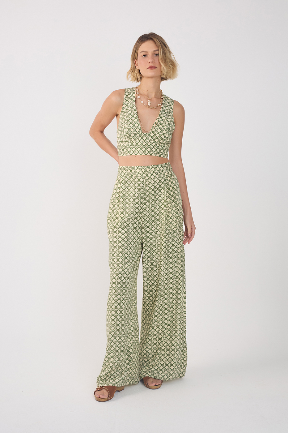 Green Amanhecer Wide-Leg Pants