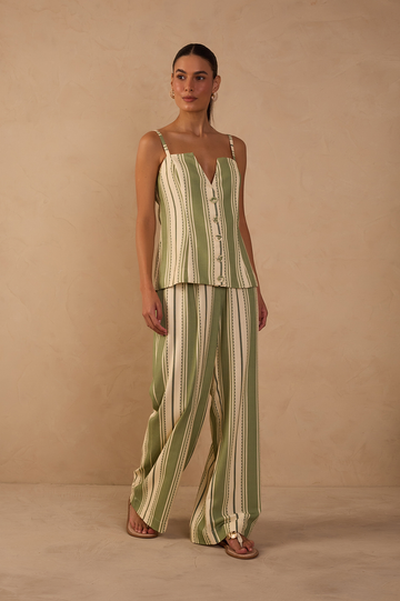 Green Descanso Buttoned Wide-Leg Pants