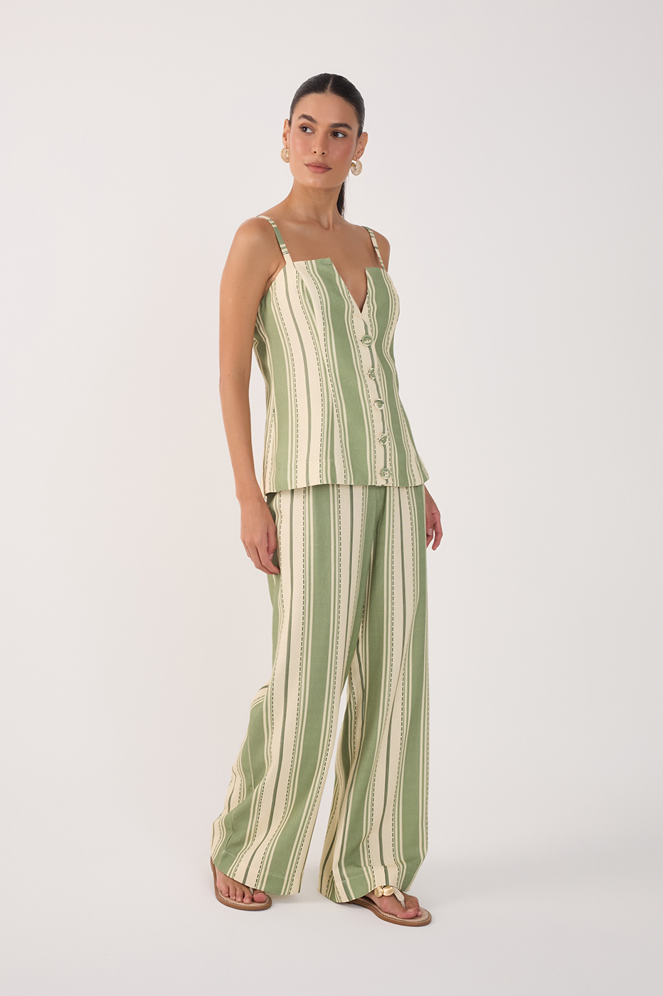 Green Descanso Buttoned Wide-Leg Pants