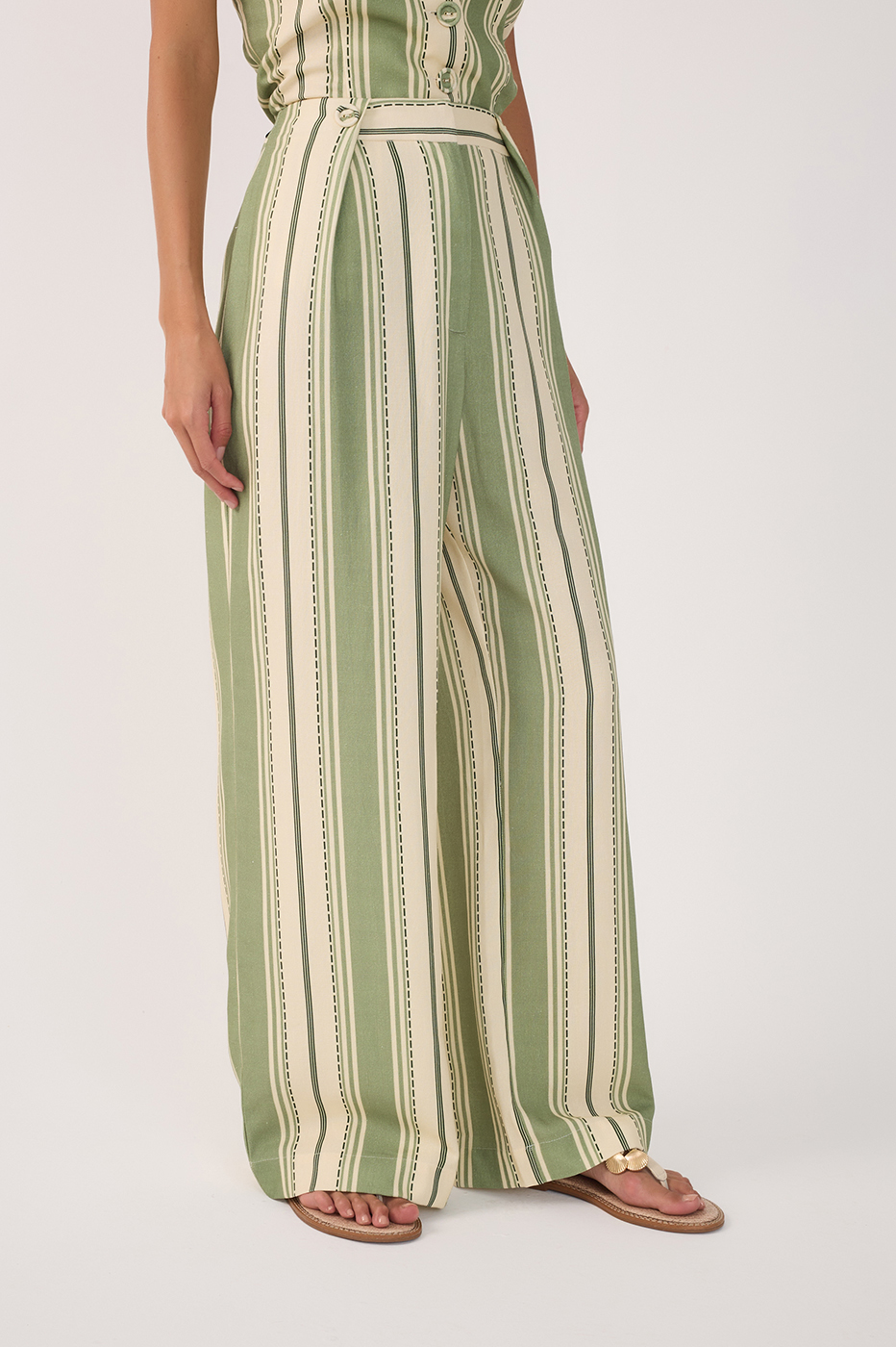 Green Descanso Buttoned Wide-Leg Pants