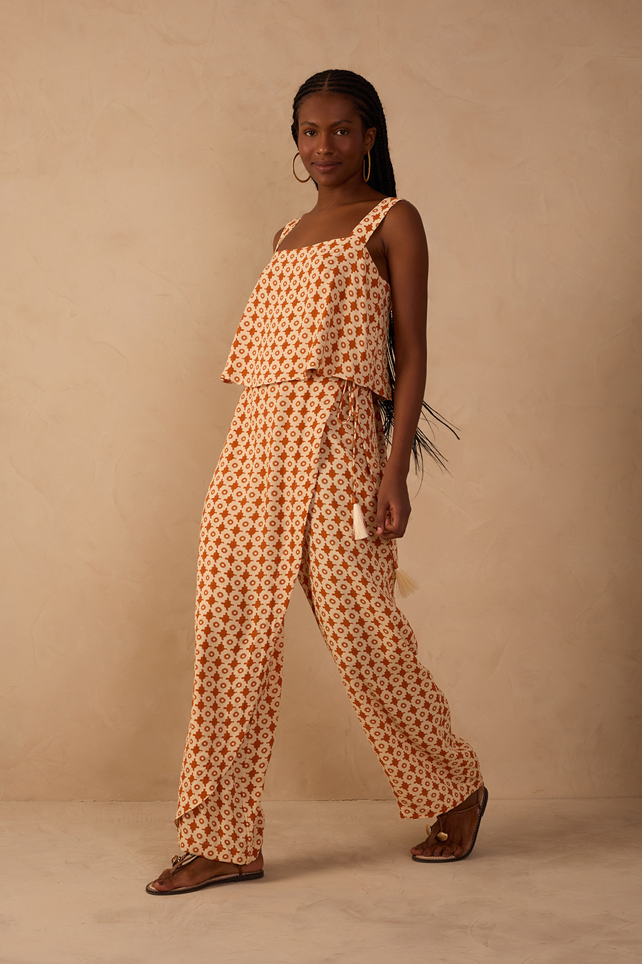 Beige Melissa Side Ties Wrap Crepe Pants