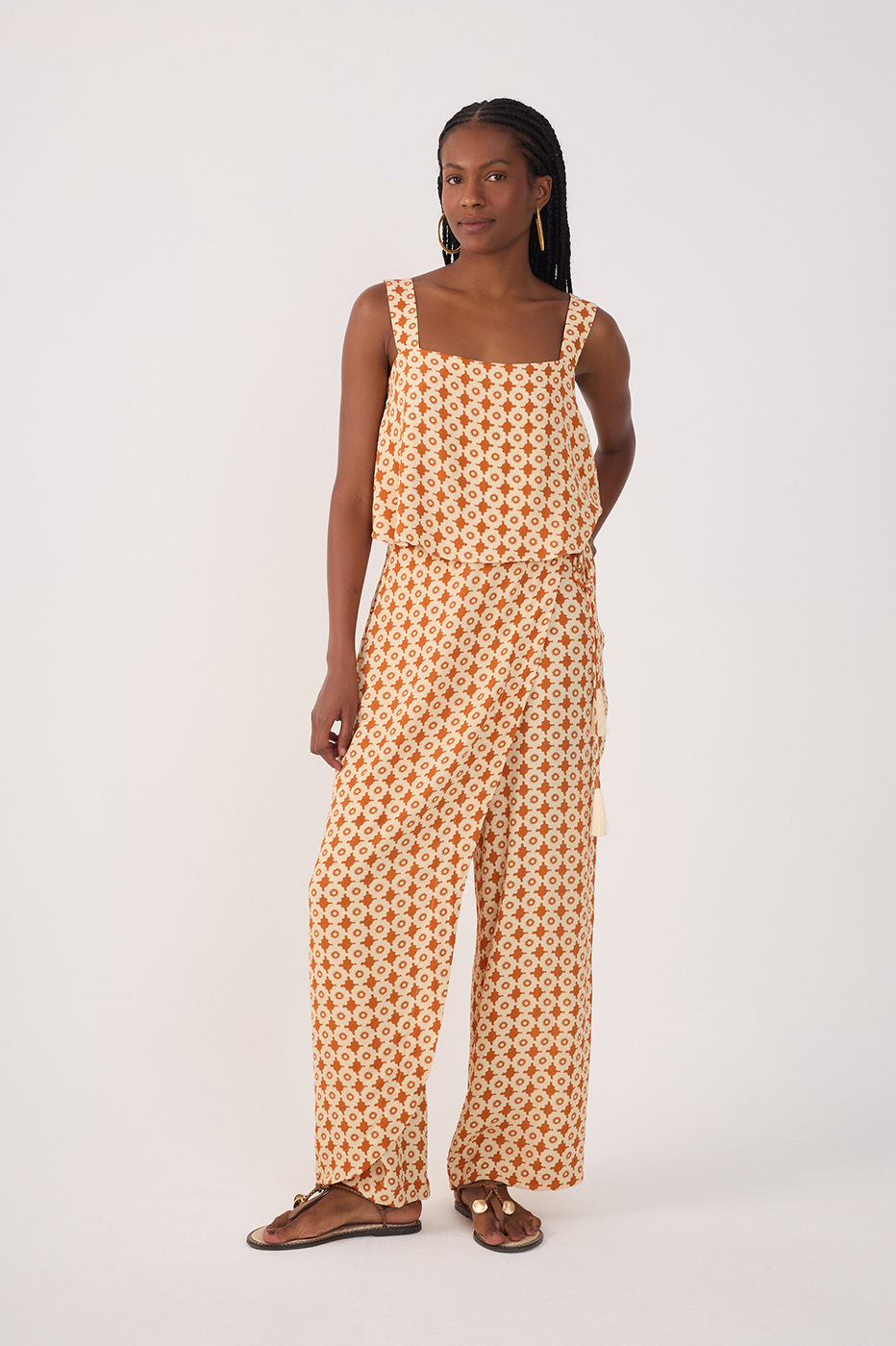 Beige Melissa Side Ties Wrap Crepe Pants
