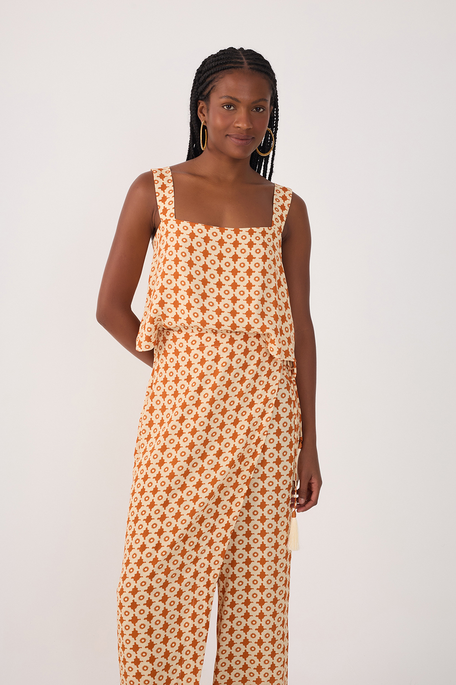 Beige Melissa Side Ties Wrap Crepe Pants
