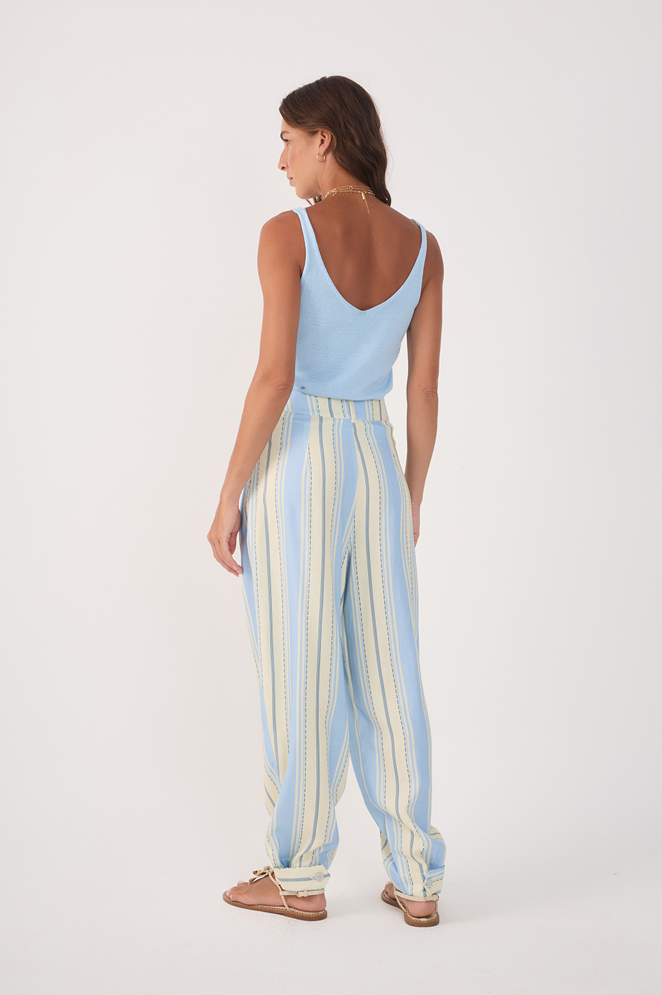 Blue Descanso Pleated Linen Pants