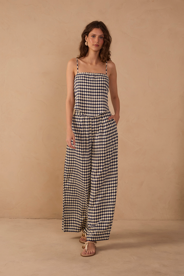 Blue Escama Elastic Waistline Wide-Leg Pants