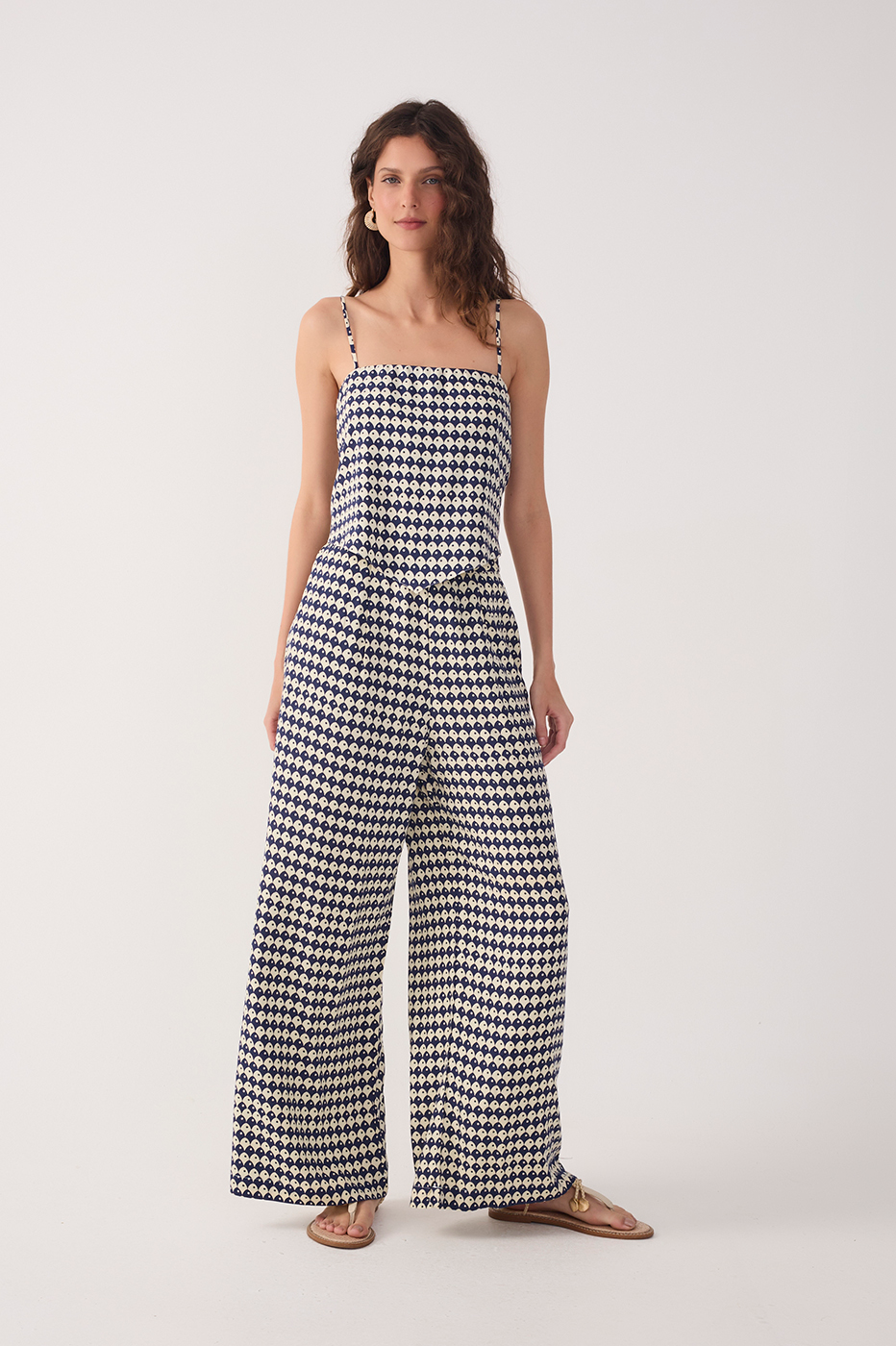 Blue Escama Elastic Waistline Wide-Leg Pants