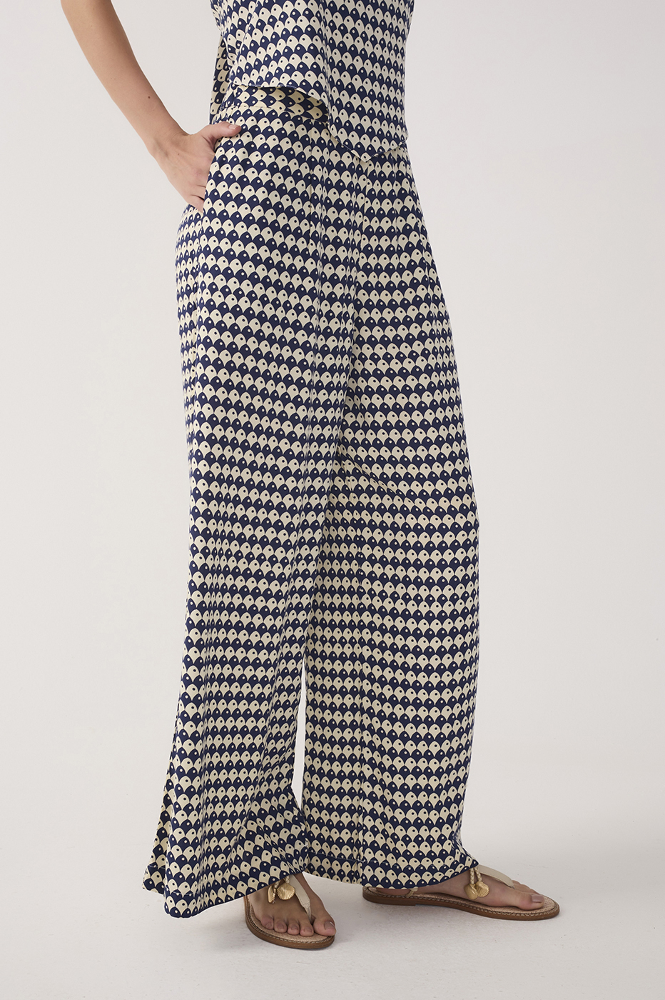 Blue Escama Elastic Waistline Wide-Leg Pants