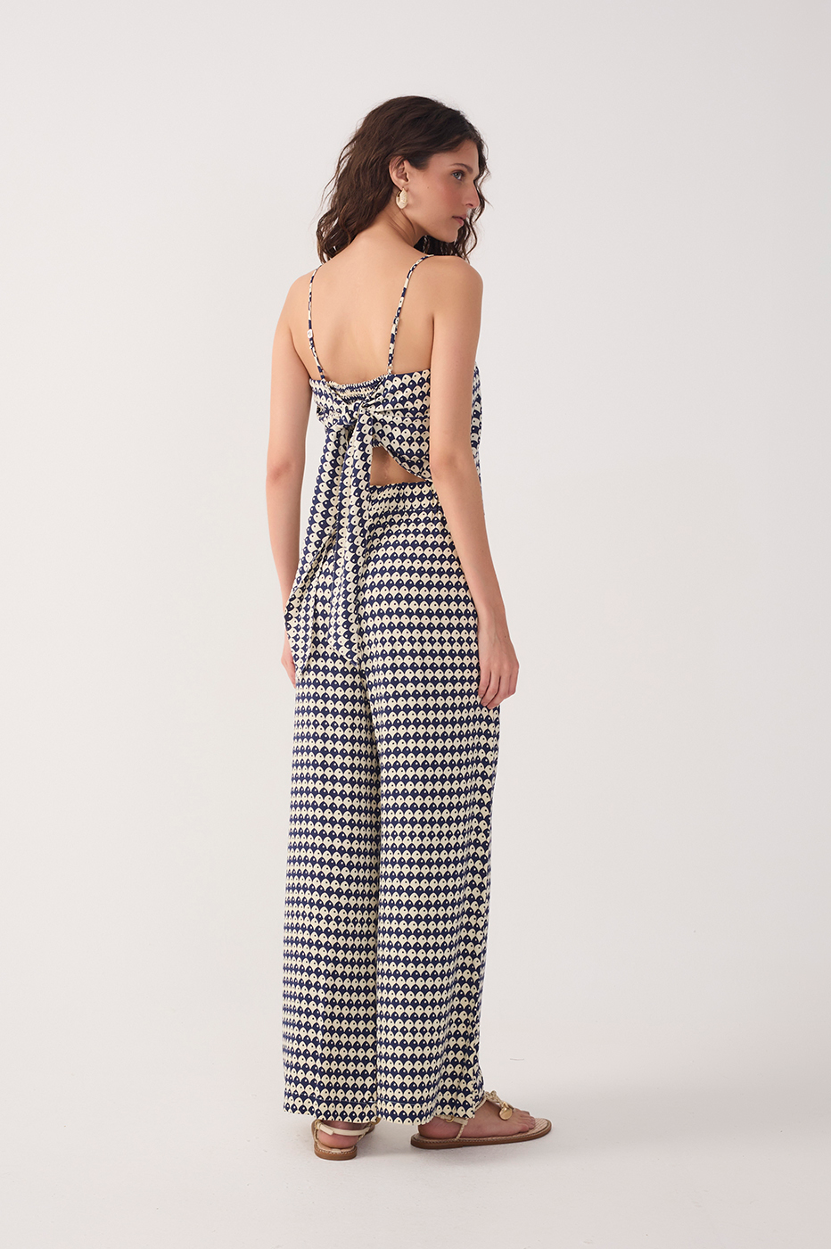Blue Escama Elastic Waistline Wide-Leg Pants