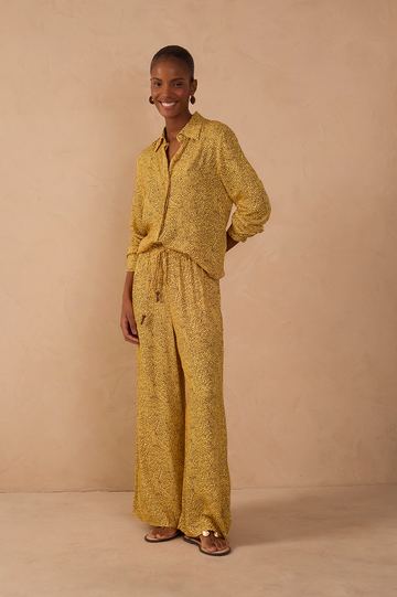 Yellow Gotas Drawstring Wide-Leg Pants