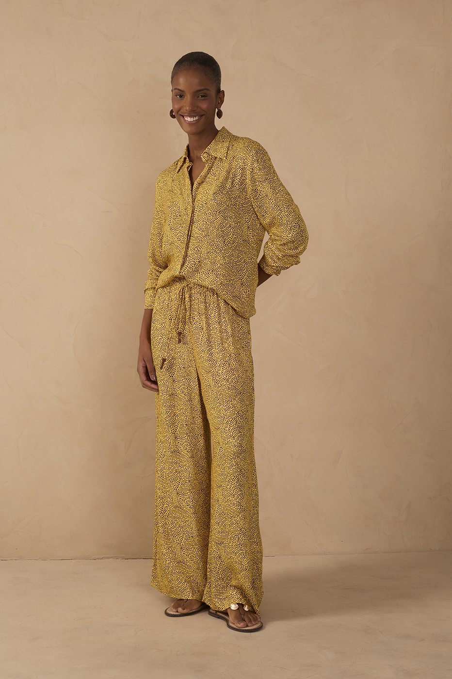 Yellow Gotas Drawstring Wide-Leg Pants