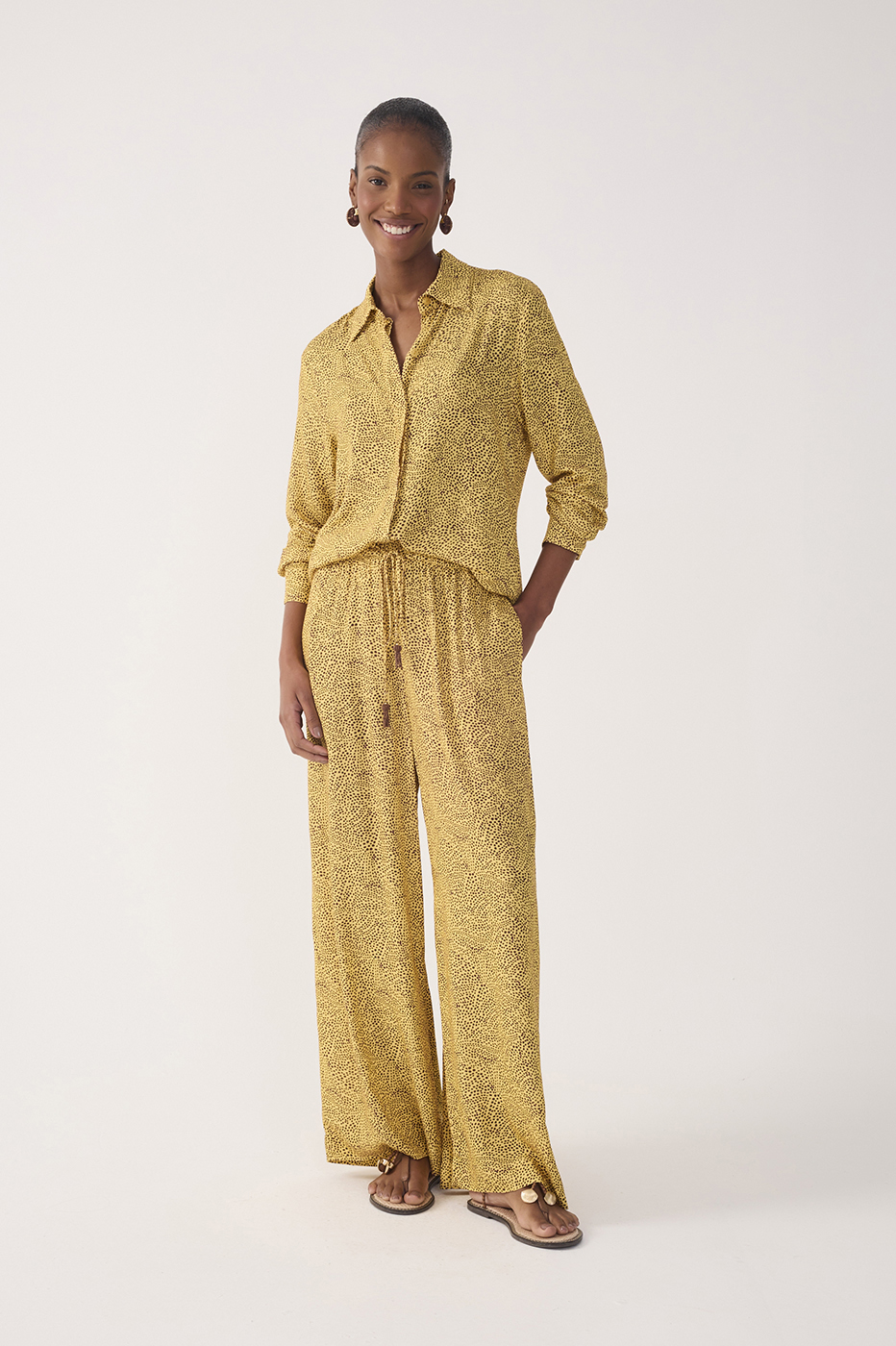 Yellow Gotas Drawstring Wide-Leg Pants