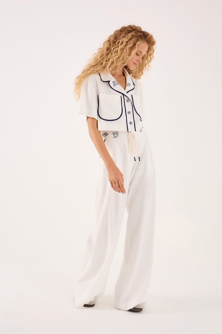 Painted Embroidered Linen Pants