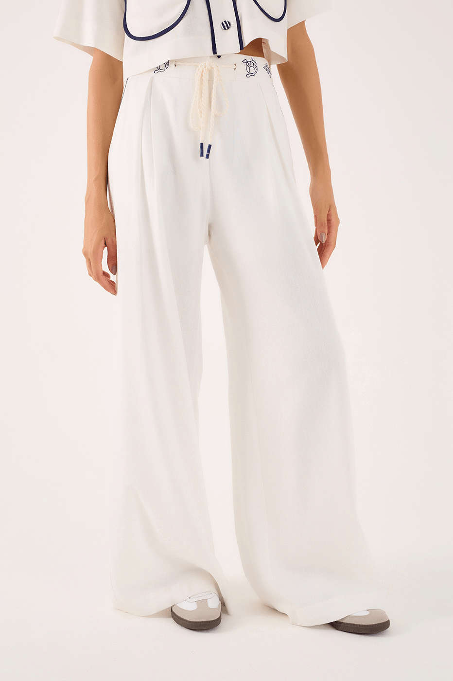 Painted Embroidered Linen Pants