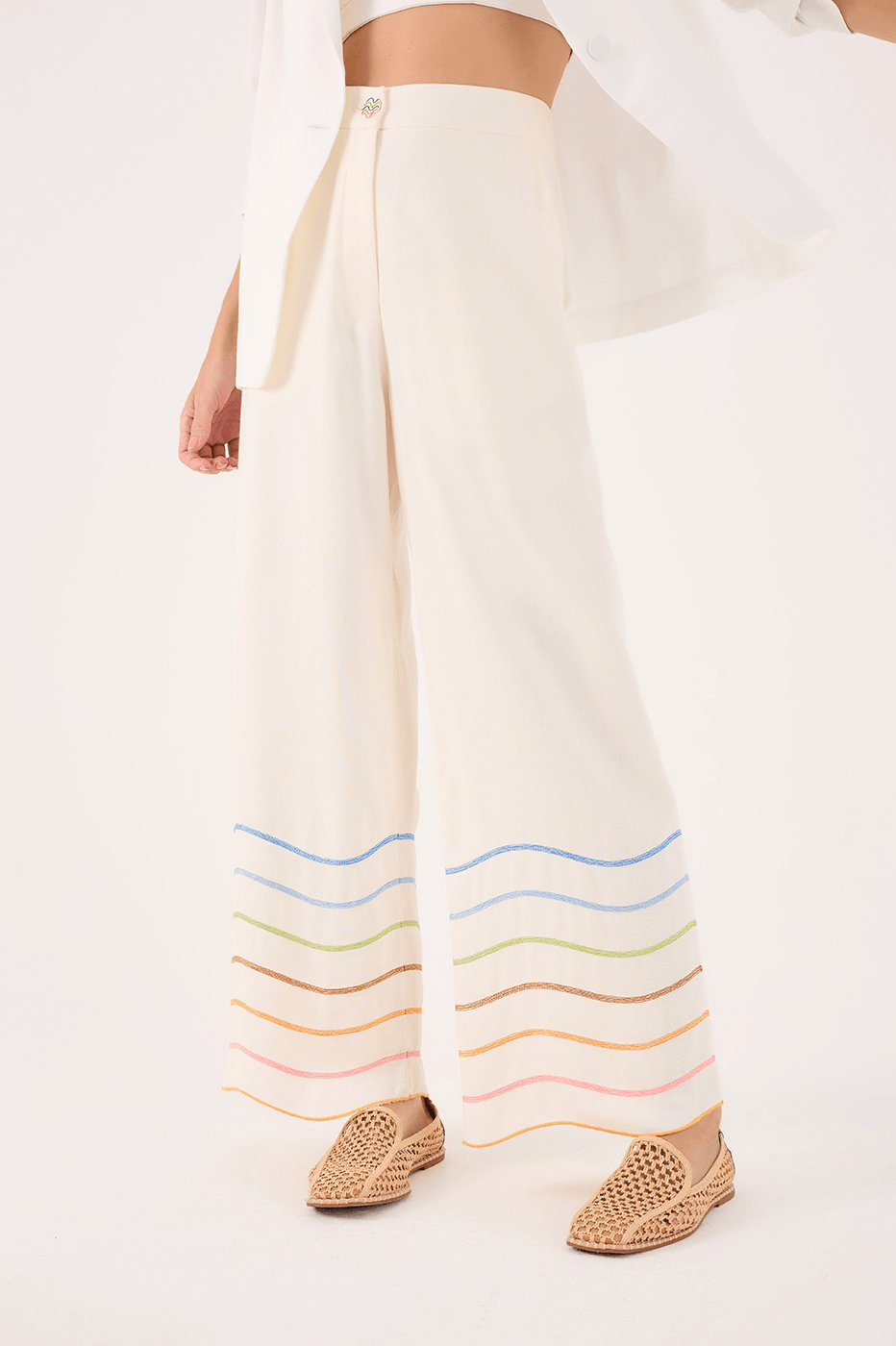 Colorful Waves Embroidered Linen Pants