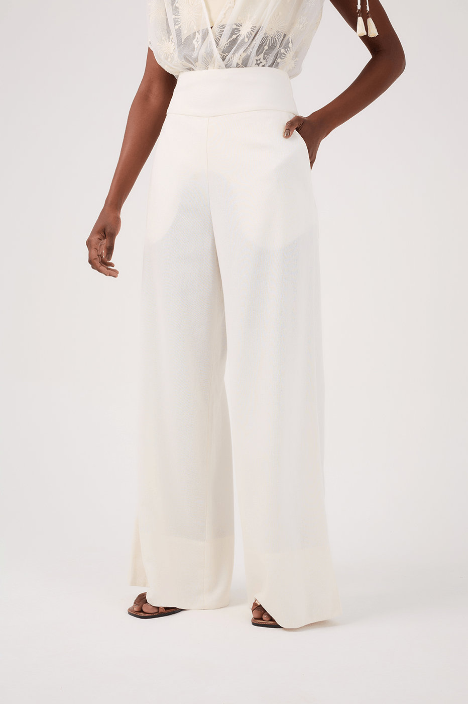 Off-White Linen Wide-Leg Pants