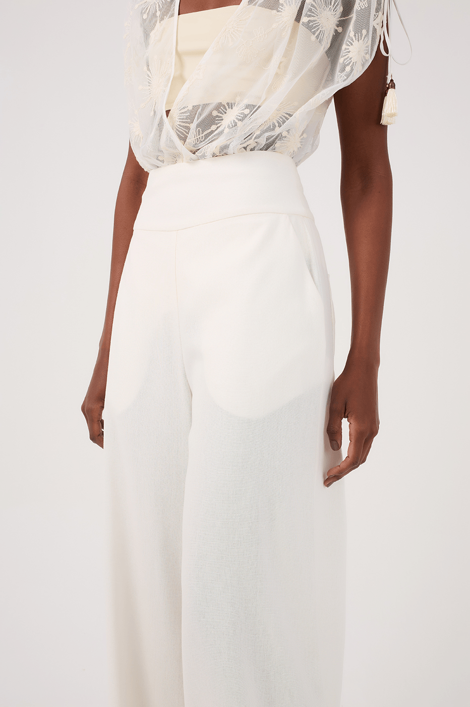 Off-White Linen Wide-Leg Pants