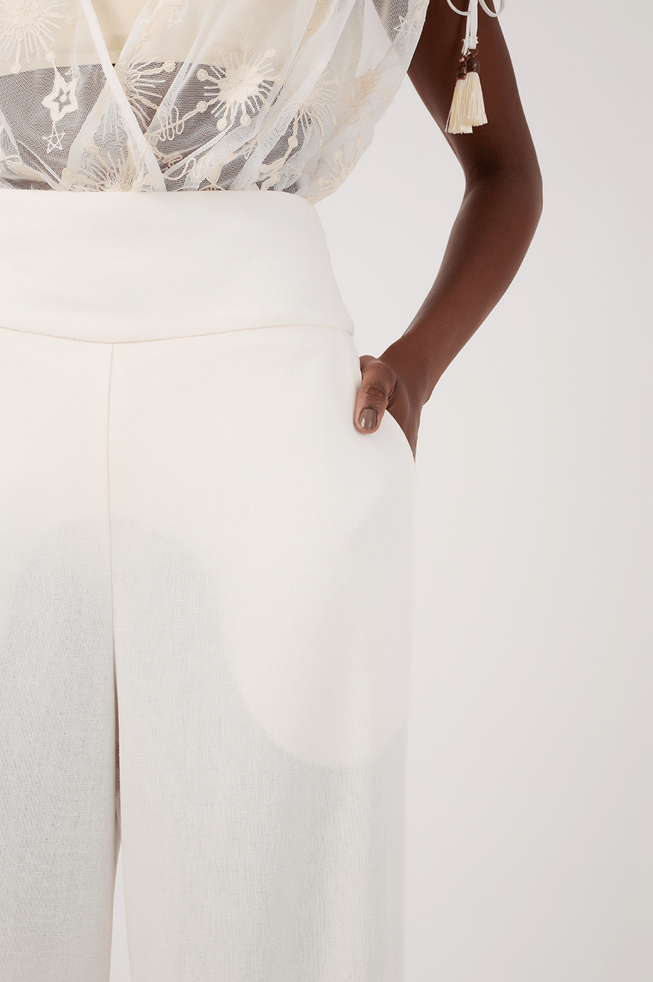 Off-White Linen Wide-Leg Pants