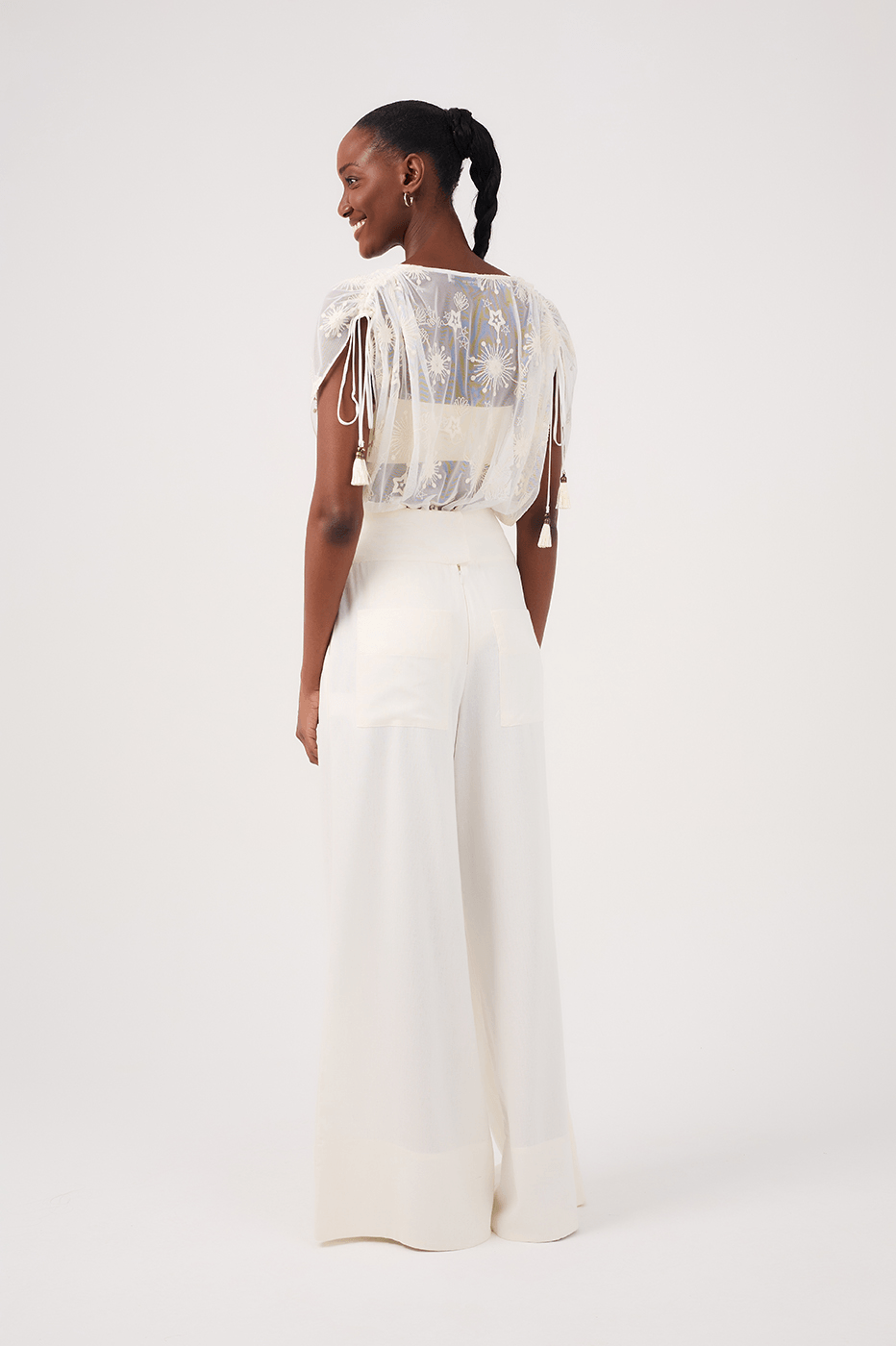 Off-White Linen Wide-Leg Pants
