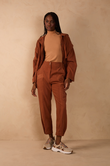 Brown Mate Elastic Waitband Front Pockets Pants