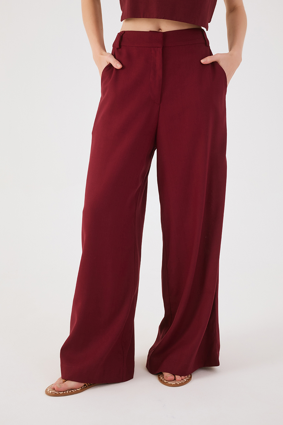 Wine Bossa Wide-Leg Linen Pants