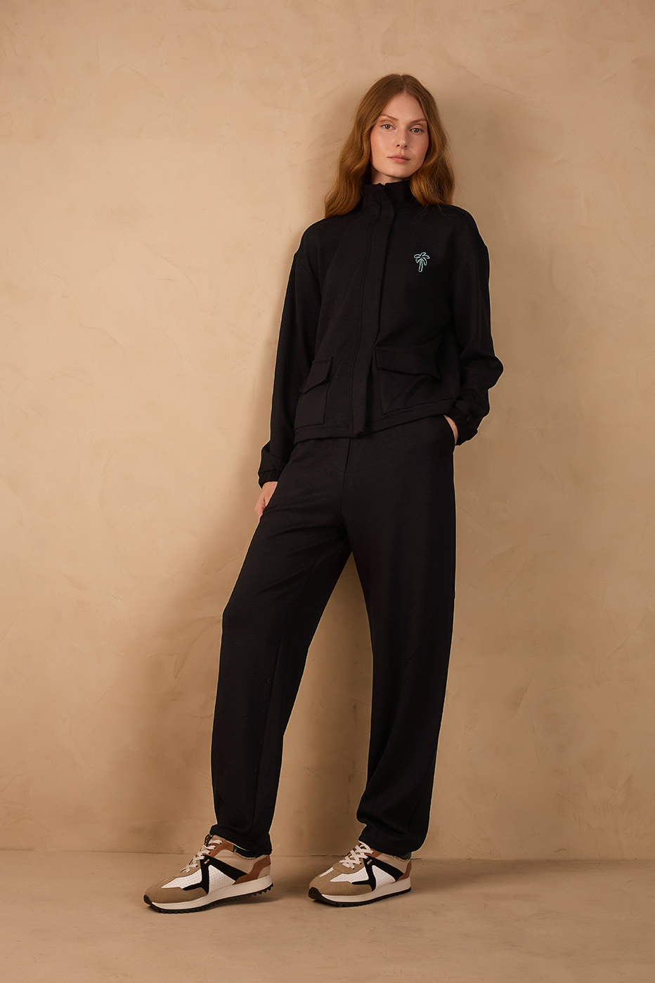 Black Elastic Waist Ribbed Pants