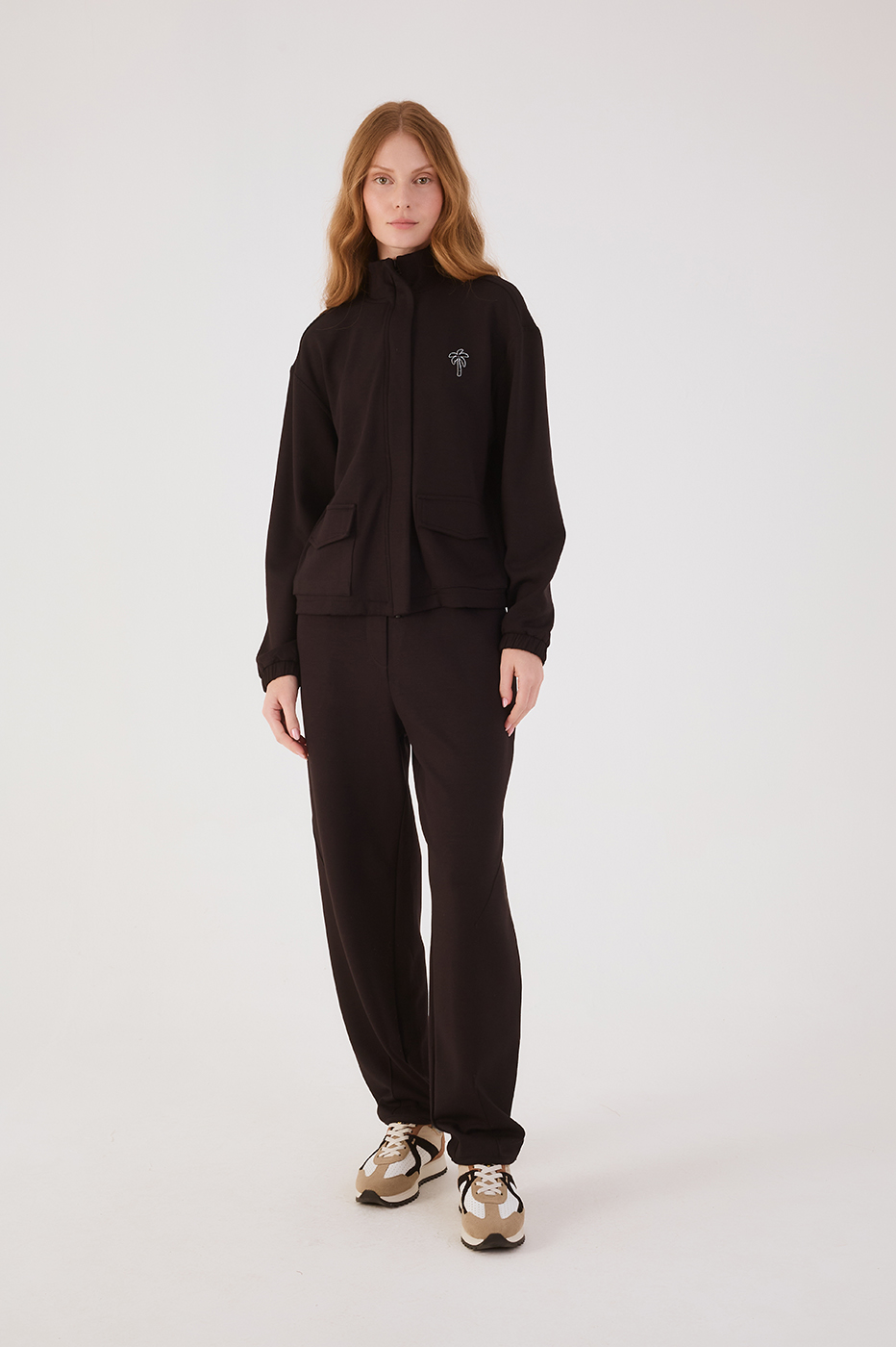 Black Elastic Waist Ribbed Pants
