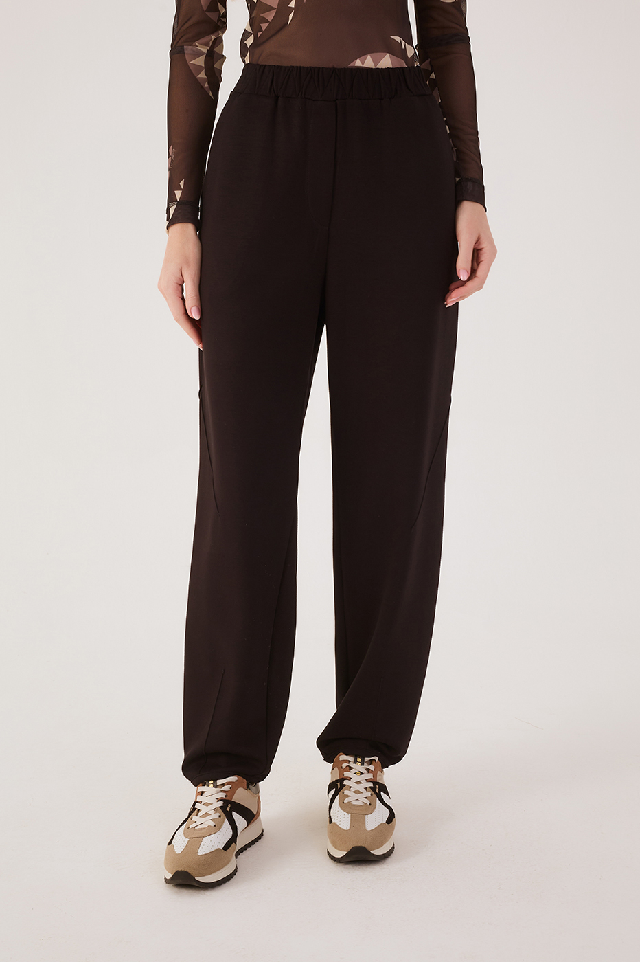 Black Elastic Waist Ribbed Pants