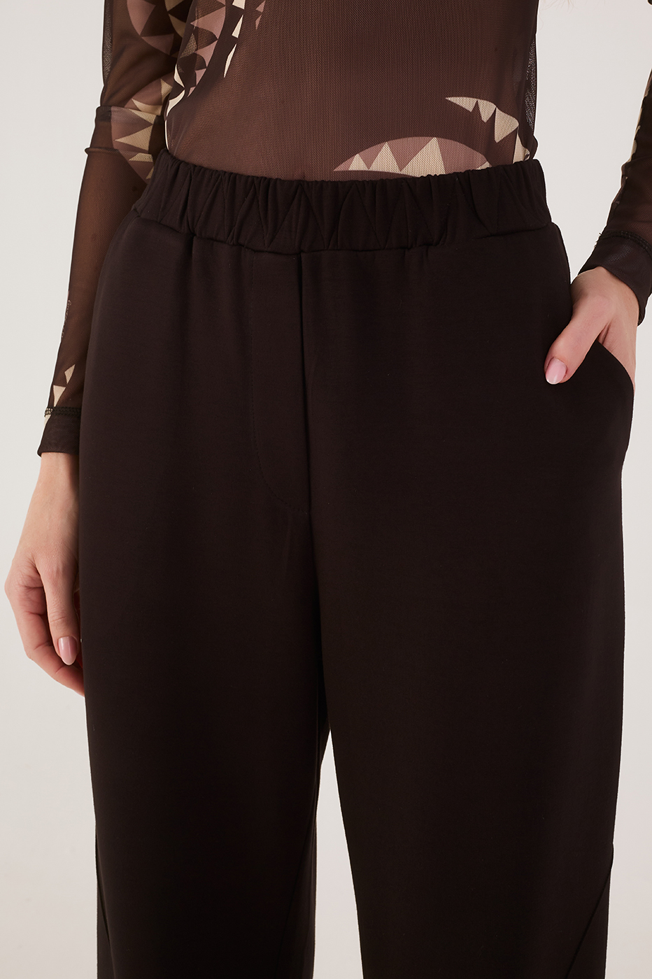 Black Elastic Waist Ribbed Pants