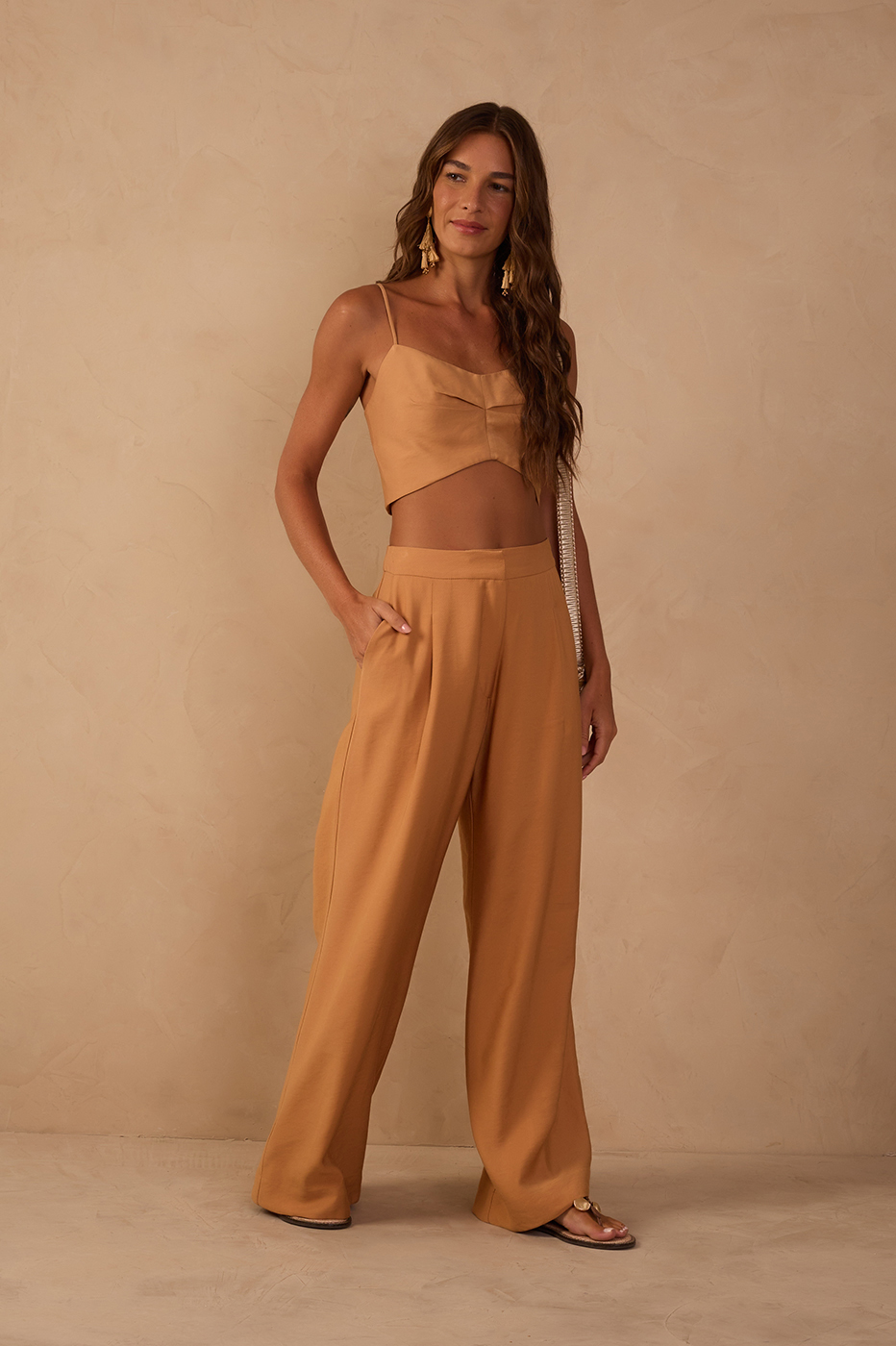 Pleated Lapel Pocket Pants