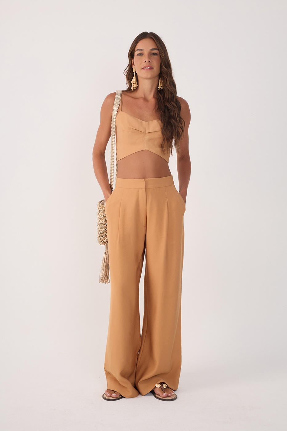 Pleated Lapel Pocket Pants