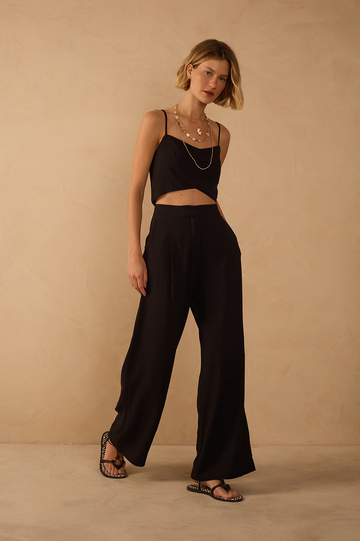 Pleated Lapel Pocket Pants