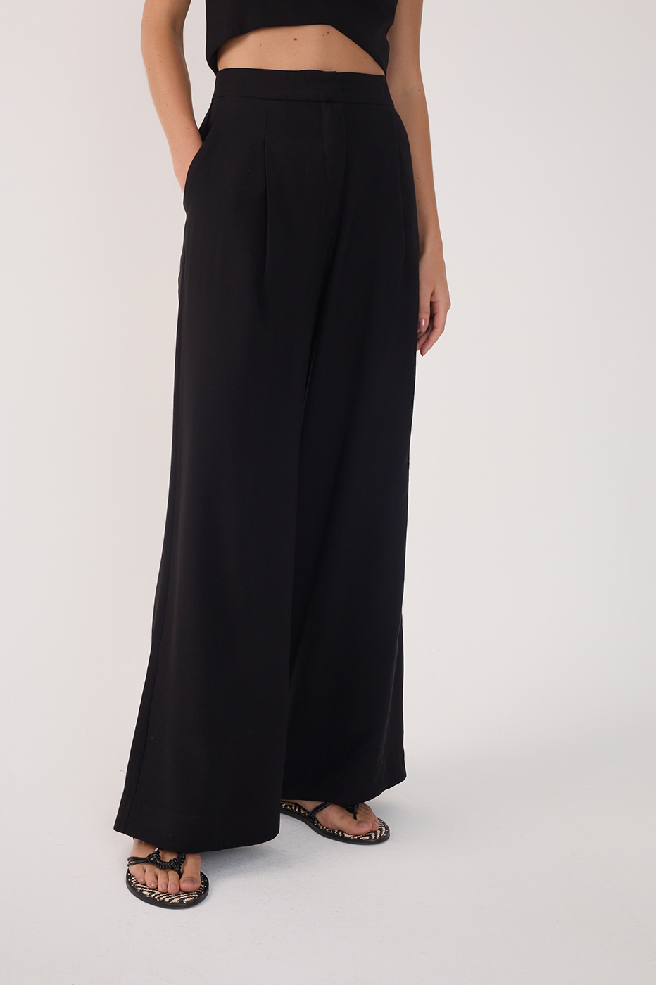 Pleated Lapel Pocket Pants