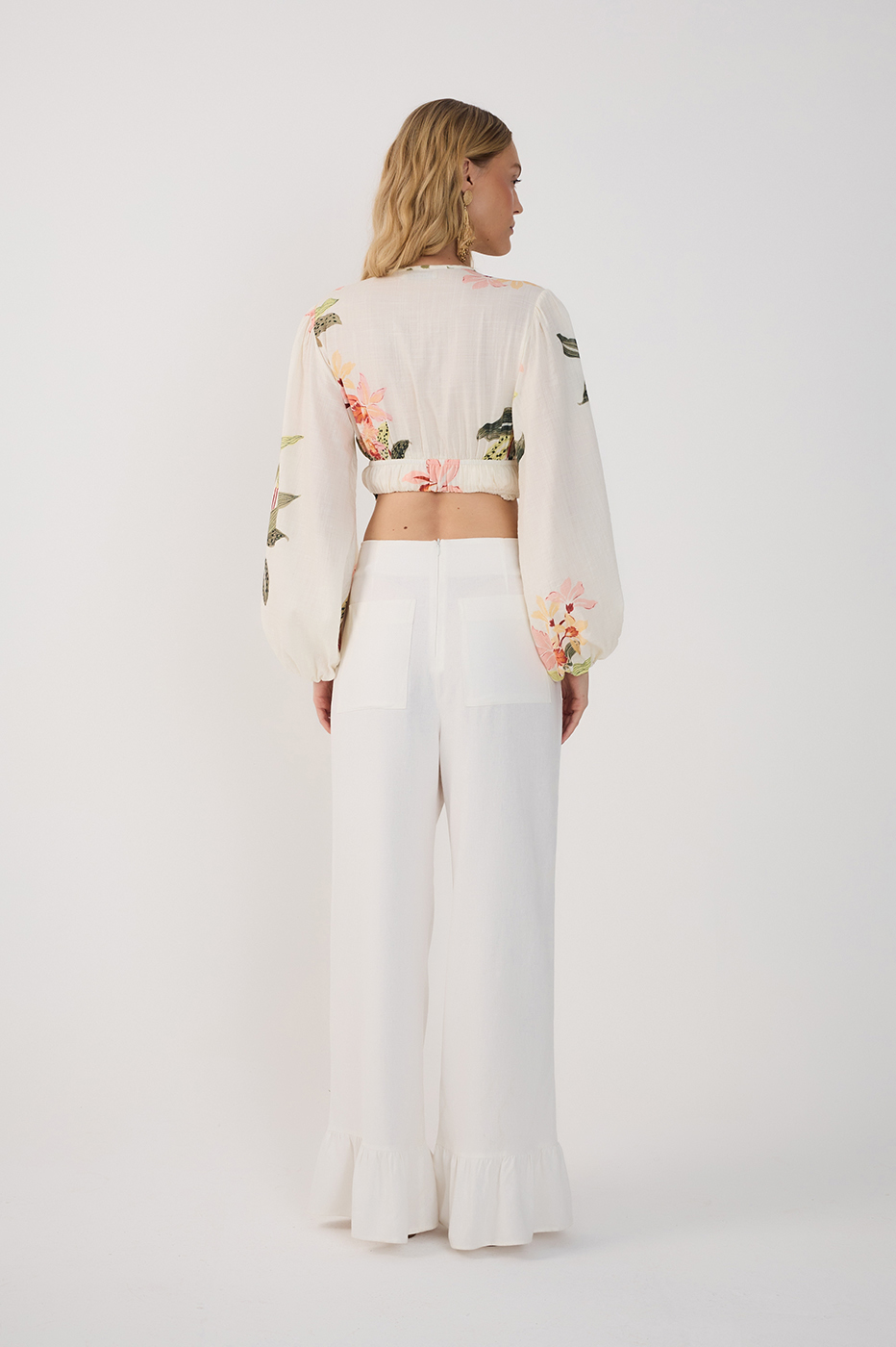 Straight Linen Ruffle Hem Pants
