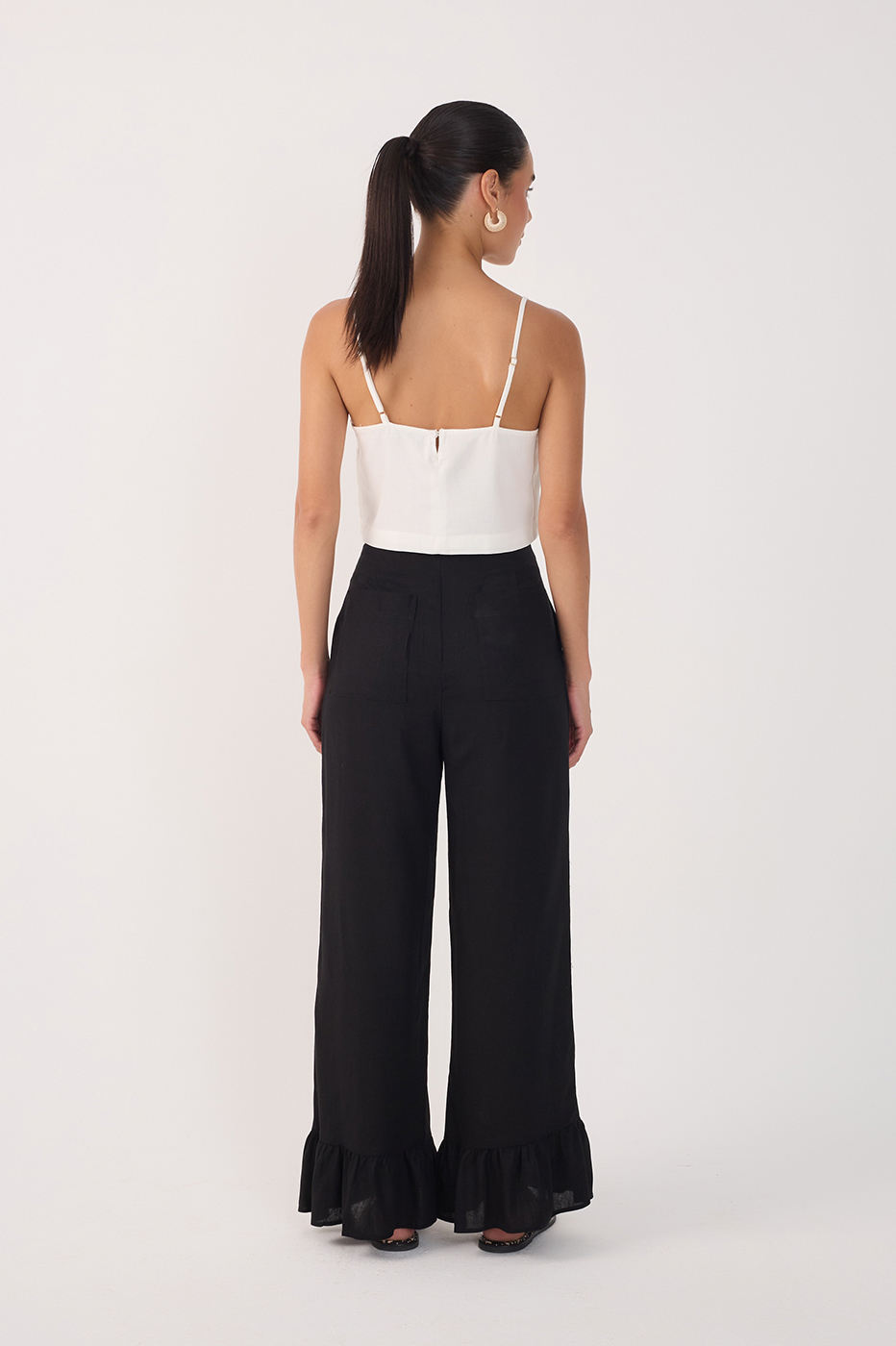 Straight Linen Ruffle Hem Pants