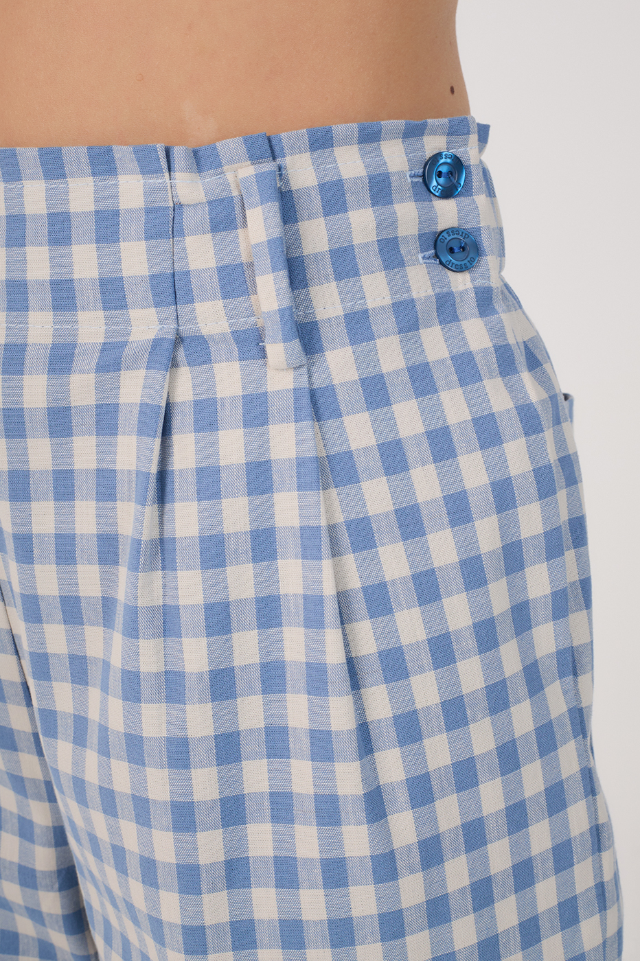 Blue Vichy Elastic Waist Carrot Pants
