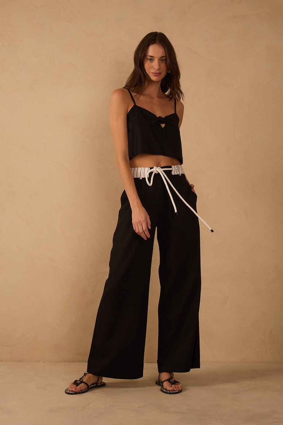 Linen Striped Waistband Pants