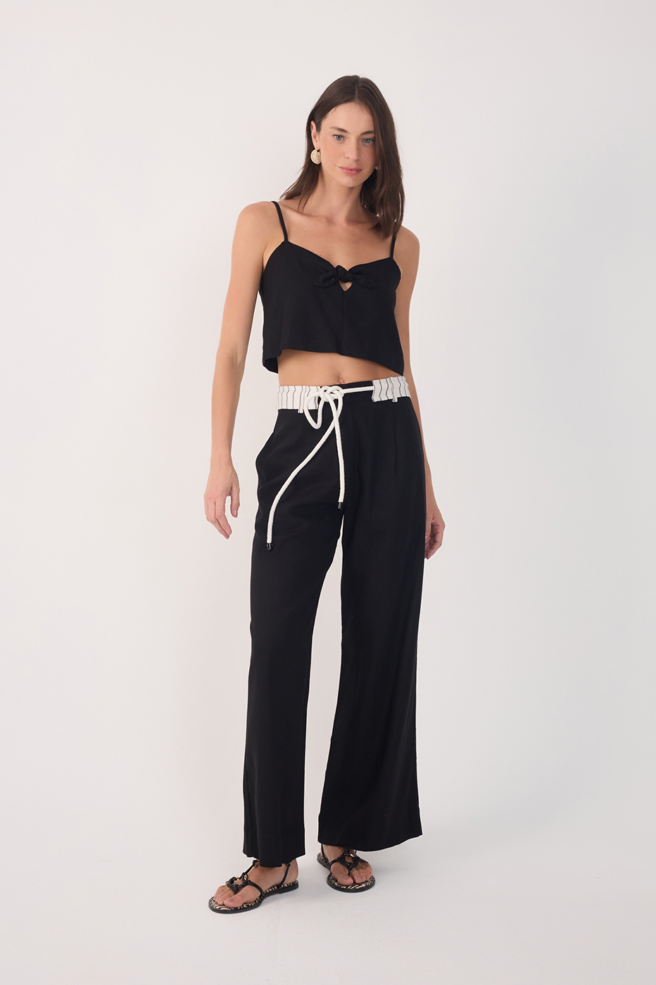 Linen Striped Waistband Pants