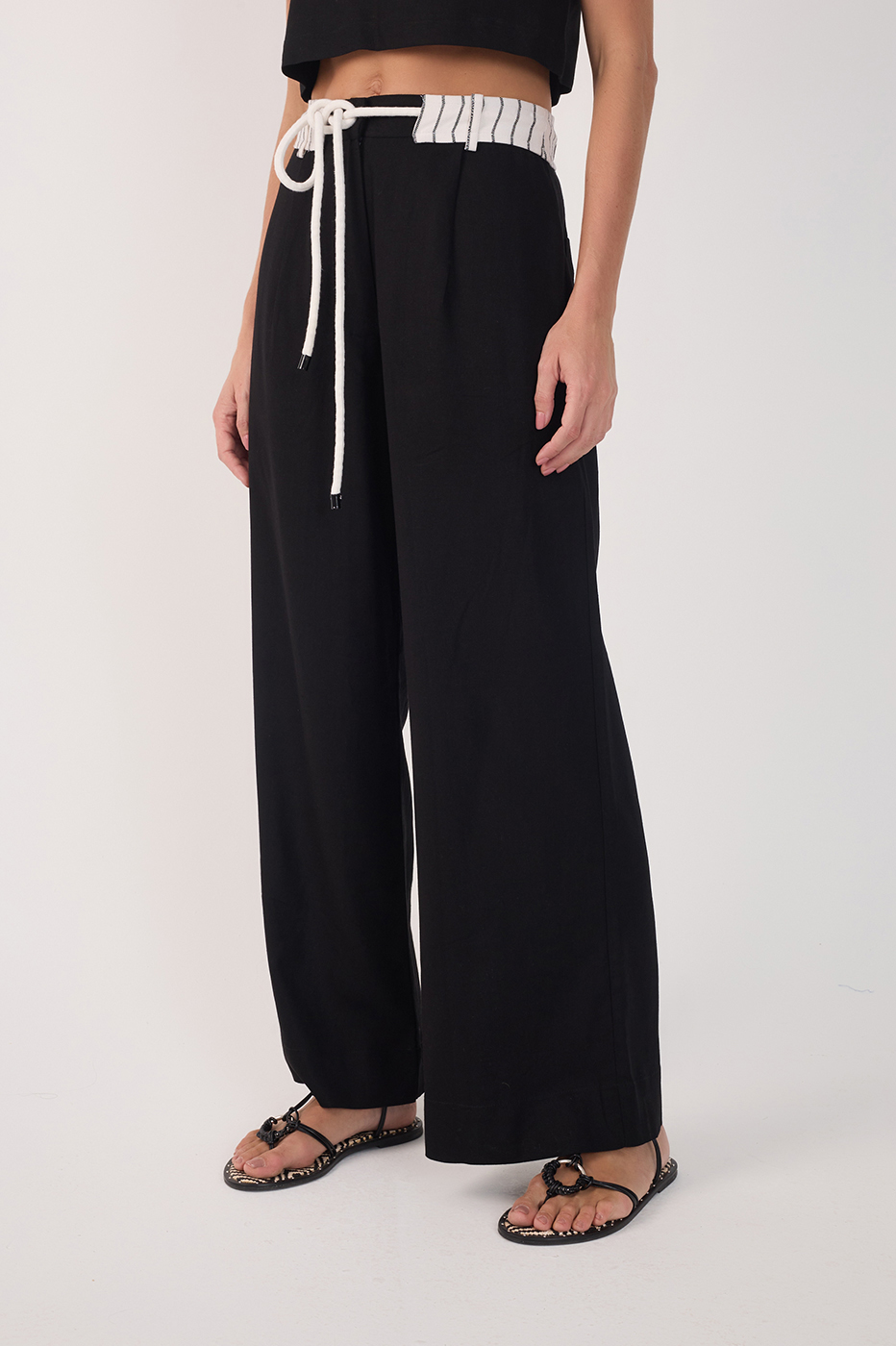 Linen Striped Waistband Pants