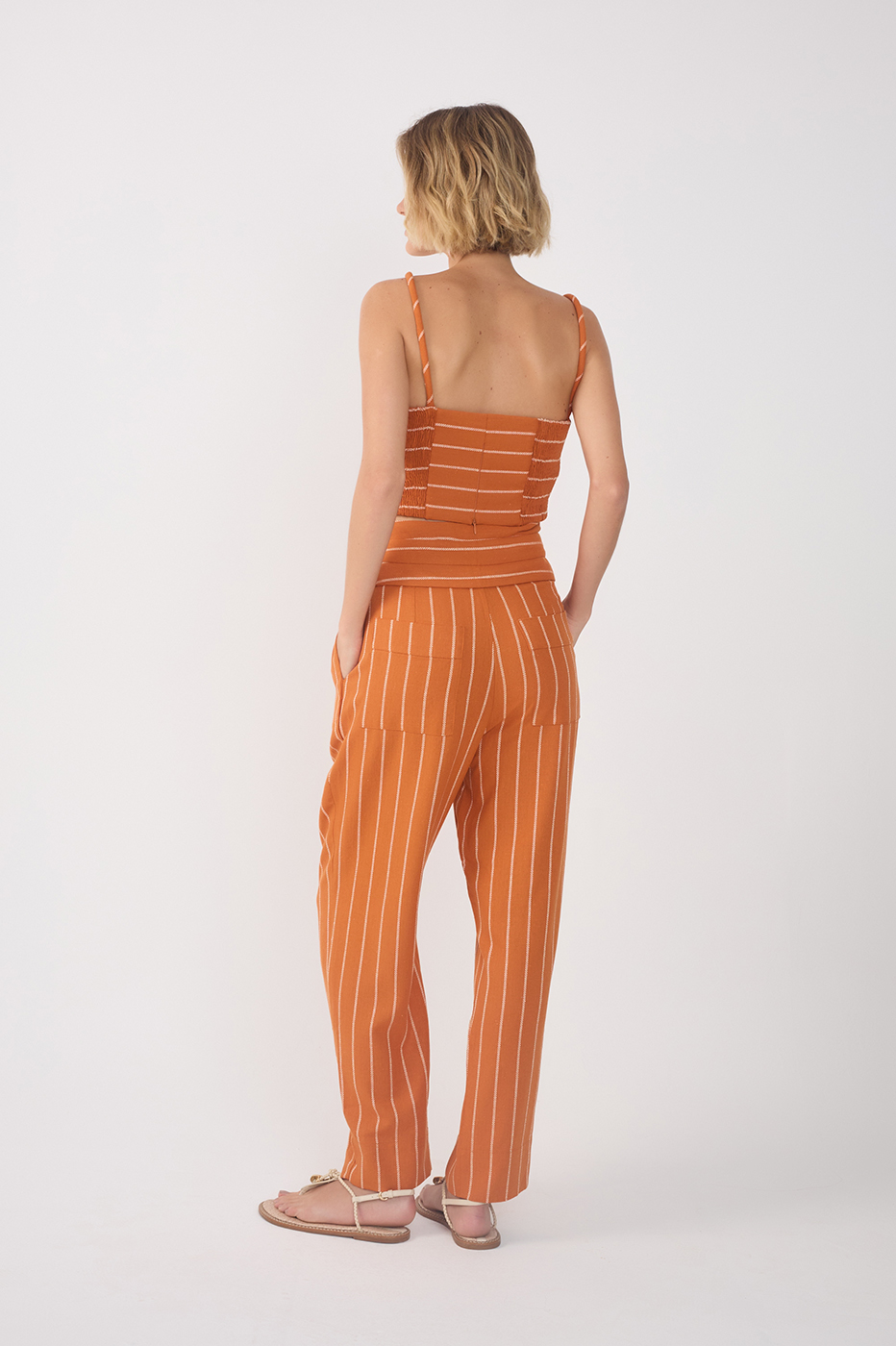 Ochre Striped Pleated Wide-Leg Pants