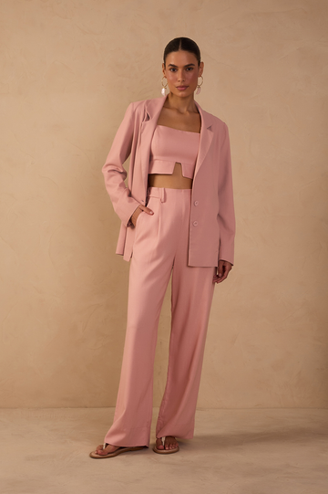 Pink Pockets Belt Loops Linen Pants