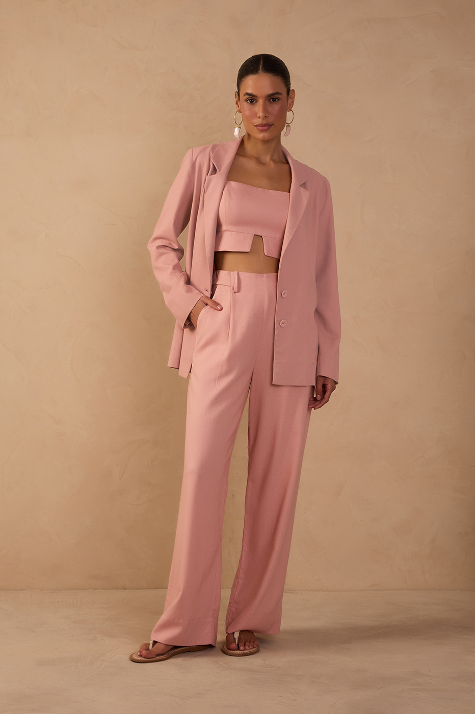 Pink Pockets Belt Loops Linen Pants
