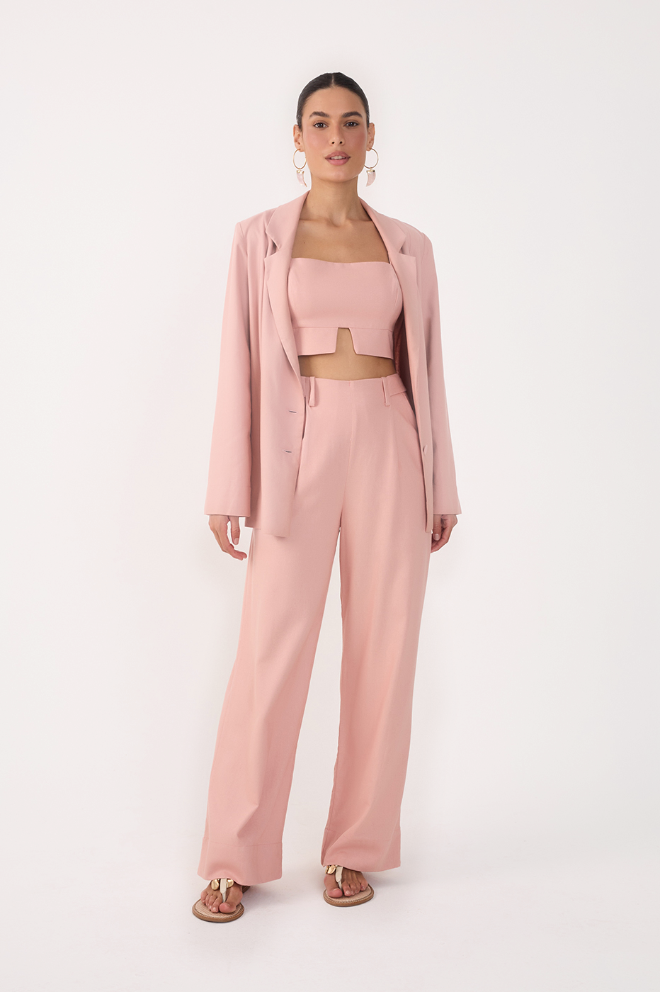 Pink Pockets Belt Loops Linen Pants