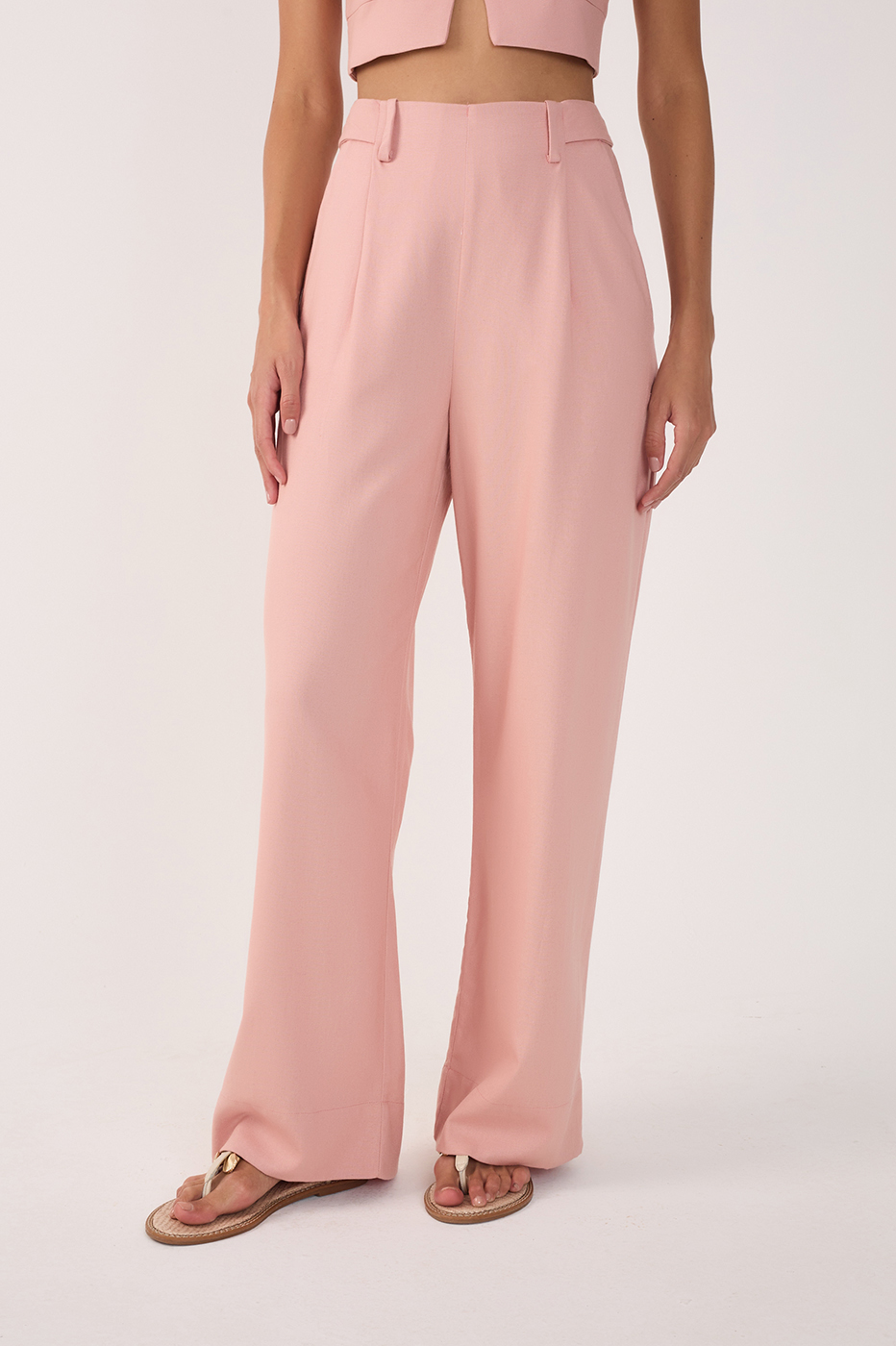 Pink Pockets Belt Loops Linen Pants