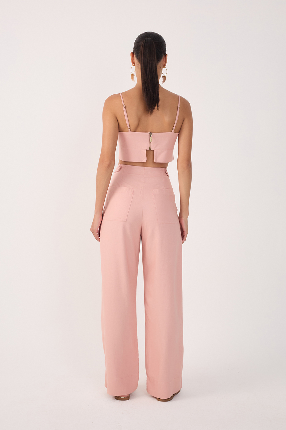 Pink Pockets Belt Loops Linen Pants
