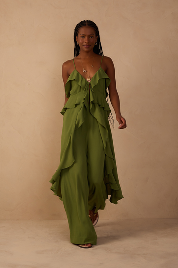 Green Coco Wide-Leg Crepe Pants