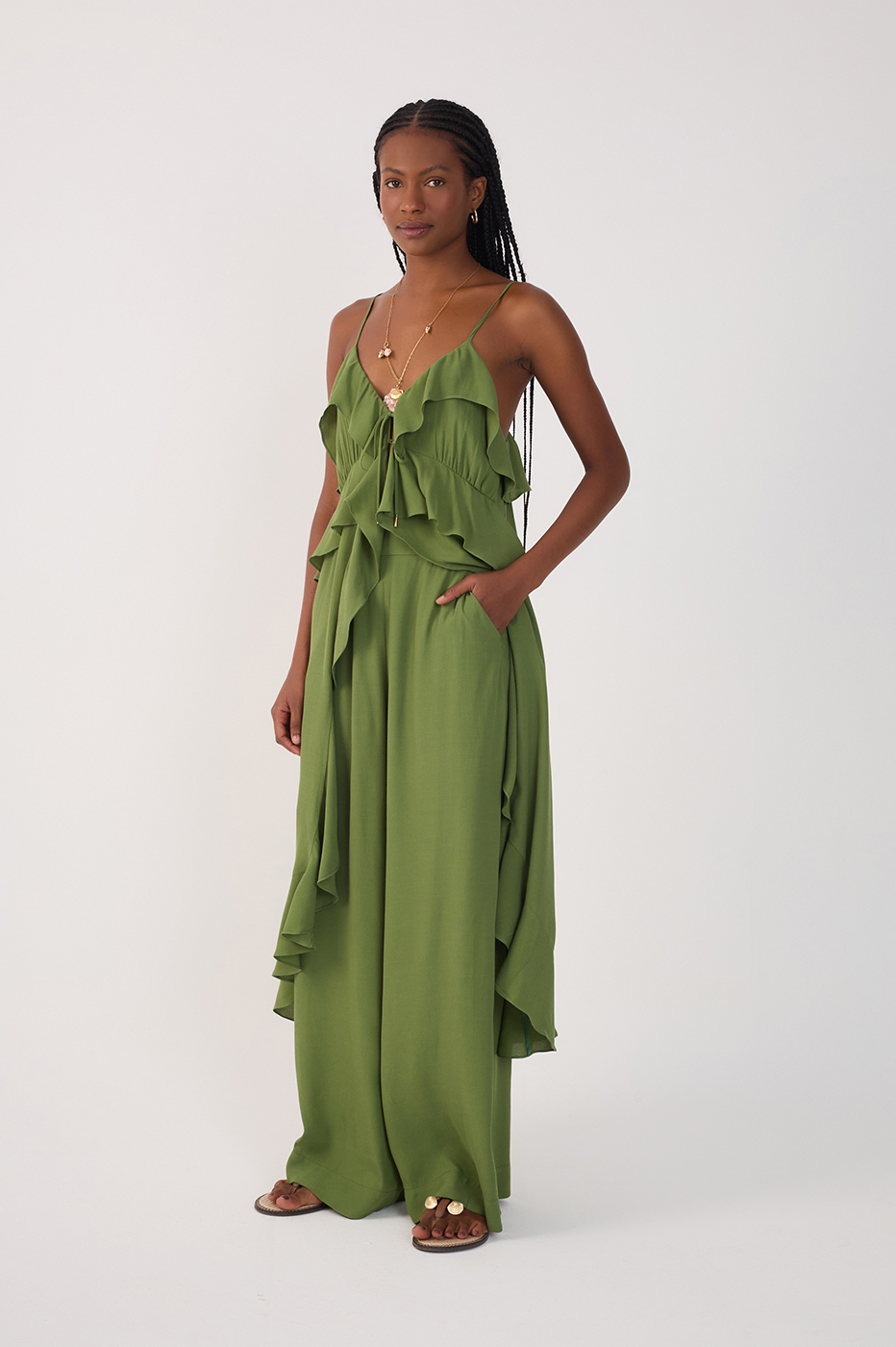 Green Coco Wide-Leg Crepe Pants